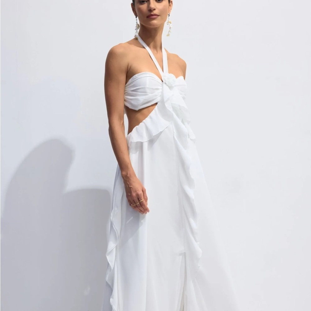 Sunfere Maggie Halter Cut-Out Ruffle Maxi Dress